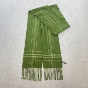 Ann Taylor Cashmere Scarf 7x82 Green Long Skinny Fringe Plaid